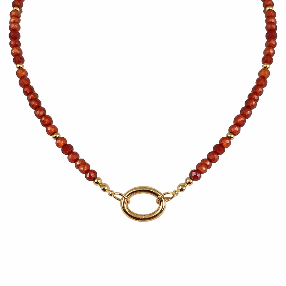 Faceted Beaded Orange Garnet  Charm Holder Necklace